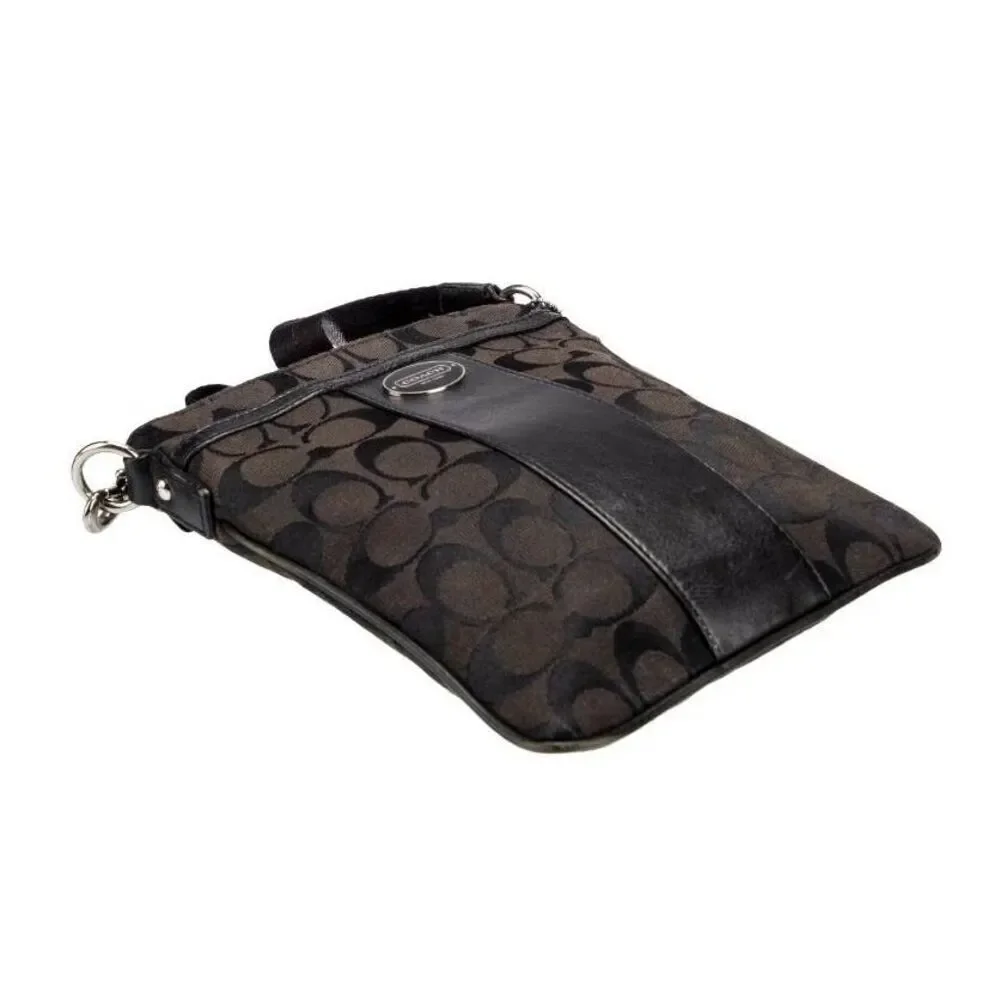 COACH Dark Brown Canvas Print Leather Accent Messenger/Crossbody Bag Purse
